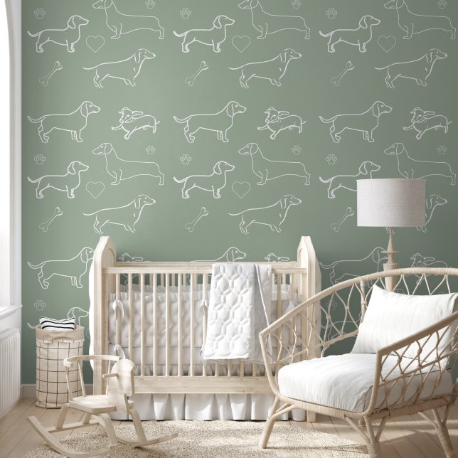 Papier Peint Sage Green Dachshund Modèle Chien Silhouette (Enfants)