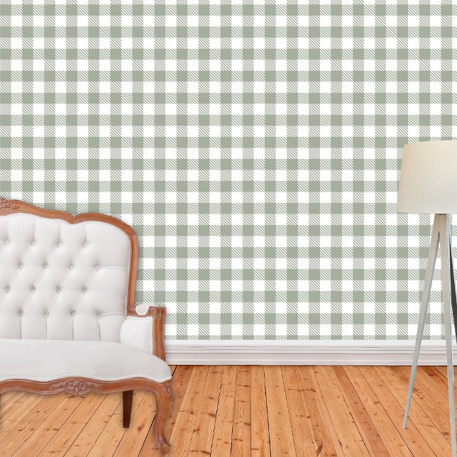 Papier Peint Sage Green Farmhouse En vichy Plaid Buffalo Check (Créateur téléchargé)