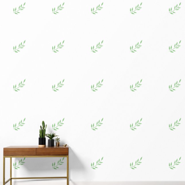 Papier Peint Sage Green Leaf Motifs Jardin Vert Vert Blanc (Couloir)
