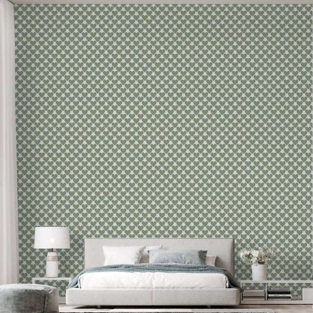 Papier Peint Sage Green Serenity : Easy Apply - Calming Hearts (Chambre à coucher)