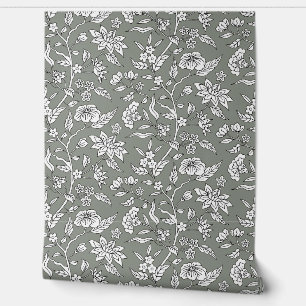 Papier Peint Sage, noir et blanc Floral Motif illustré