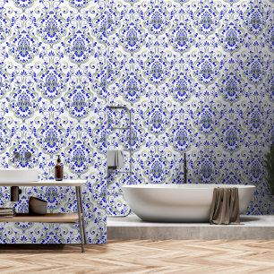 Papier Peint Sage vert et bleu Damask Floral peler et bâton