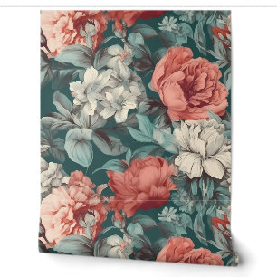 Papier Peint Sage Vert et Rose Poussiéreux Pivoines Vintage