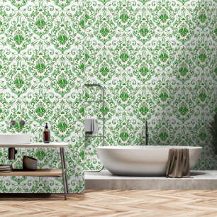 Papier Peint Sage vert et vert Damask Floral peint et bâton