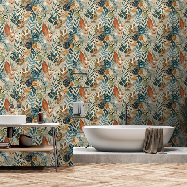 Papier Peint Salle de bain Feuille moderne tropicale (Salle de bain)