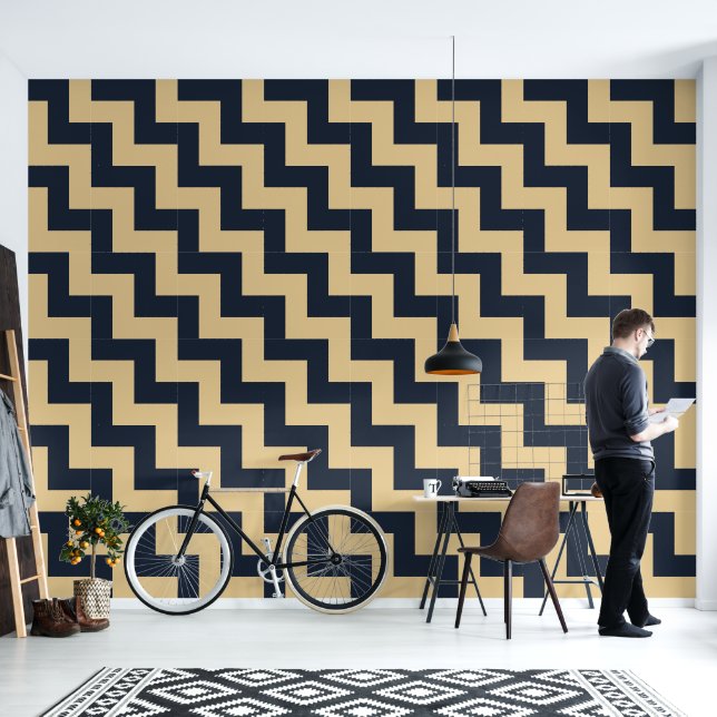 Papier peint sarcelle à grille triangulaire Neo-De (Salon)