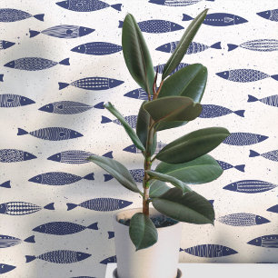 Papier Peint Sardine Poisson Navy Bleu Blanc Côté Mer