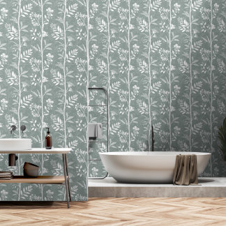 Papier Peint Sauge Décorative Fleur Sauvage Botanique Verte