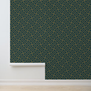 Papier Peint Sayagata motif, japonais, or et bleu marine
