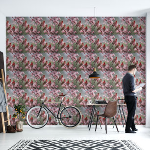 Papier Peint "Scarlet Trio : Finies rouges parmi les fleurs ros