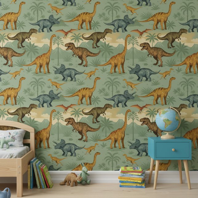 Papier Peint Scène classique de T-Rex et Triceratops ID1237 (Créateur téléchargé)