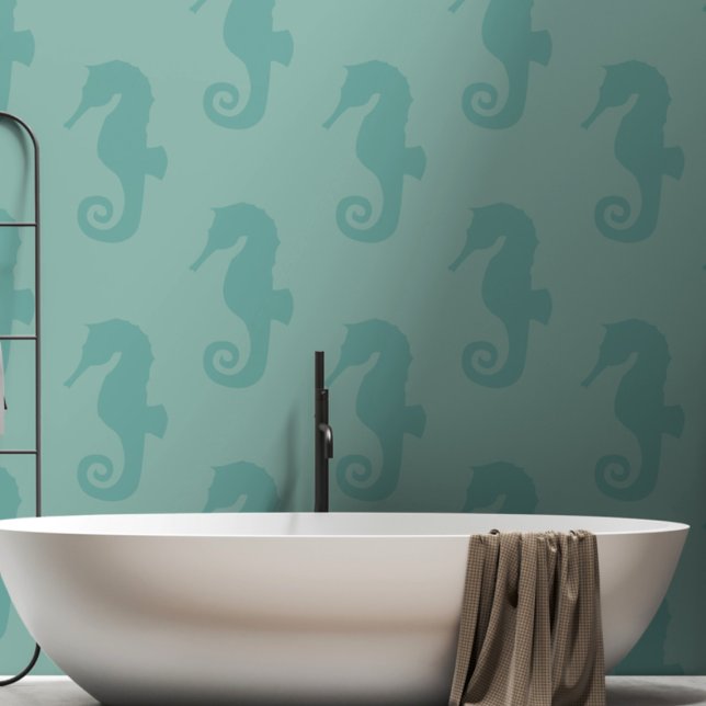 Papier Peint Seahorse Motif Nautique Mer Vert (Seahorse wallpaper just for you)