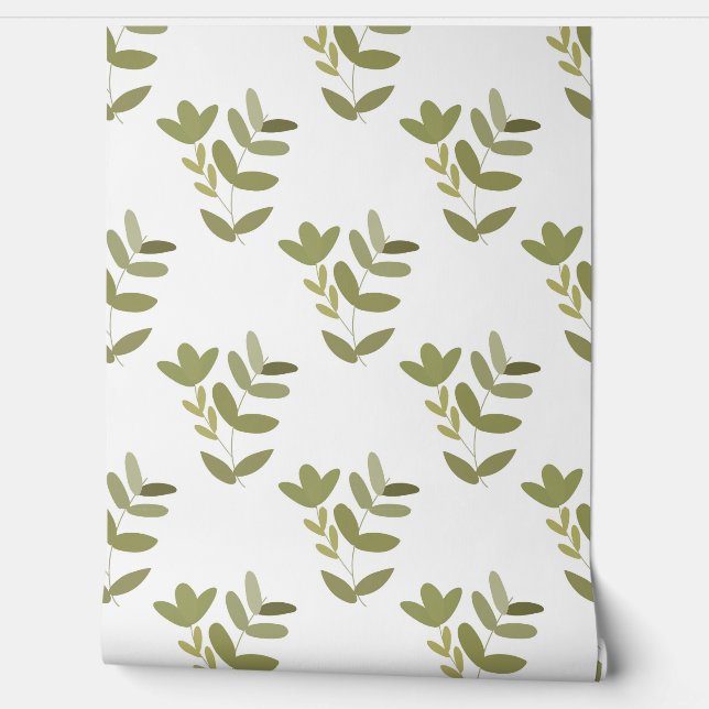 Papier Peint seamless botanical  simple pattern  with green pla (Déroulement)