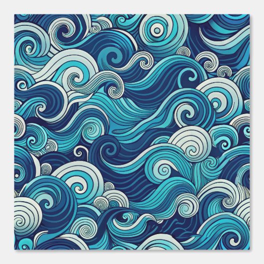 Papier Peint Seamless Ocean Waves Pattern Blue Nautical Swirls (Recto)
