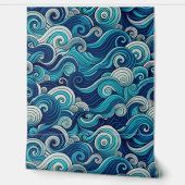 Papier Peint Seamless Ocean Waves Pattern Blue Nautical Swirls (Déroulement)