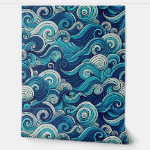 Seamless Ocean Waves Pattern Blue Nautical Swirls