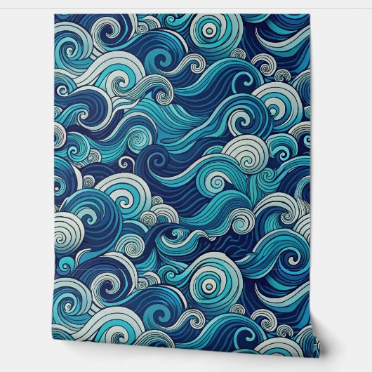 Papier Peint Seamless Ocean Waves Pattern Blue Nautical Swirls (Déroulement)