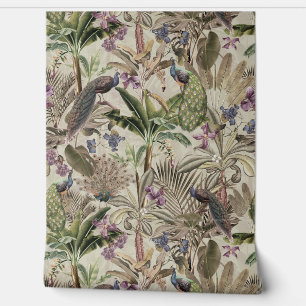Papier Peint Sepia Tropical Vintage Peacock Floral Rainforest