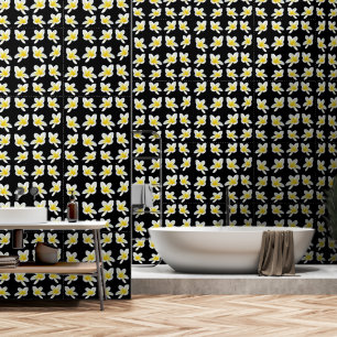 Papier Peint Sérénade Printemps : Frangipanis Jaune Sur Noir,