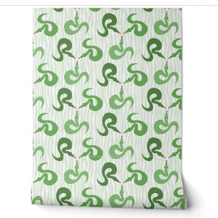 Papier Peint Serpents et rayures en vert