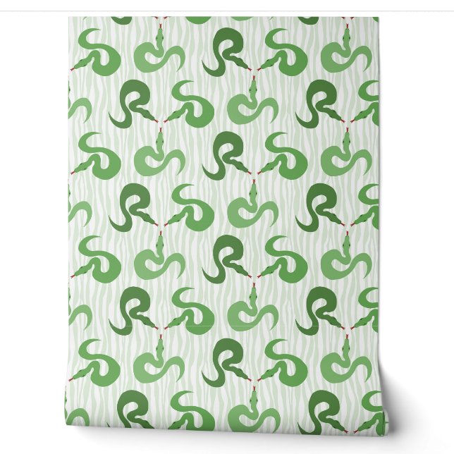 Papier Peint Serpents et rayures en vert (Déroulement)