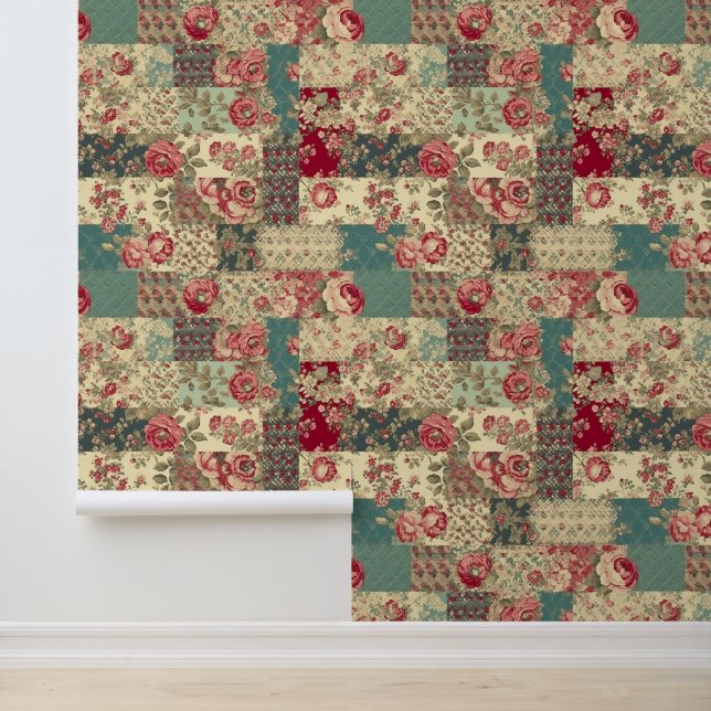 Papier Peint Shabby Chic Patchwork (Application)