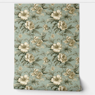 Papier Peint Shabby chic vintage or fleurs poussiéreuses verdur
