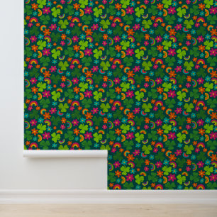 Papier Peint Shamrocks, fleurs et arcs-en-ciel Saint Patrick's 