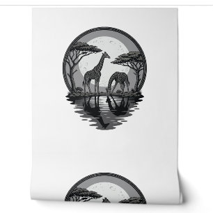Papier Peint Silhouette de lune de girafe vintage safari vector
