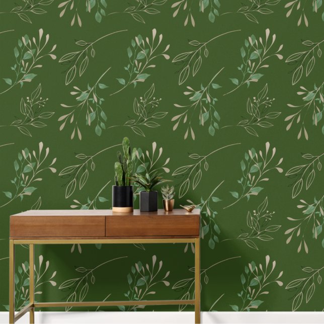 Papier Peint Simple moderne élégant Feuille vert foncé (Créateur téléchargé)