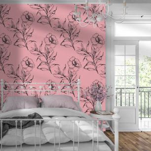Papier Peint Simple moderne Floral Boho Motif Pastel Rose