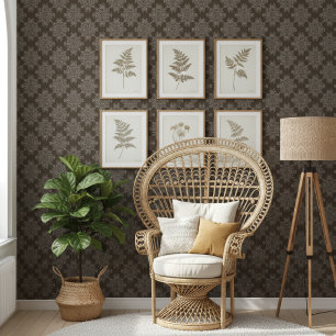 Papier Peint Simple moderne motif de Damas Floral foncé Brown