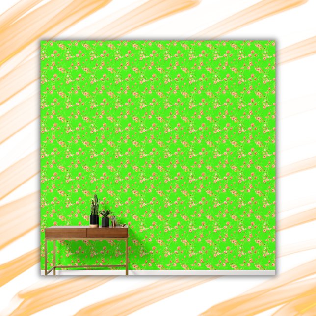 Papier Peint Simple Orange Floral Pattern Vert Arrière - plan | (Créateur téléchargé)