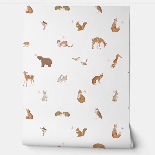 Papier Peint Simplement Animaux de la Forêt Lapins Ourson Cerf (Déroulement)