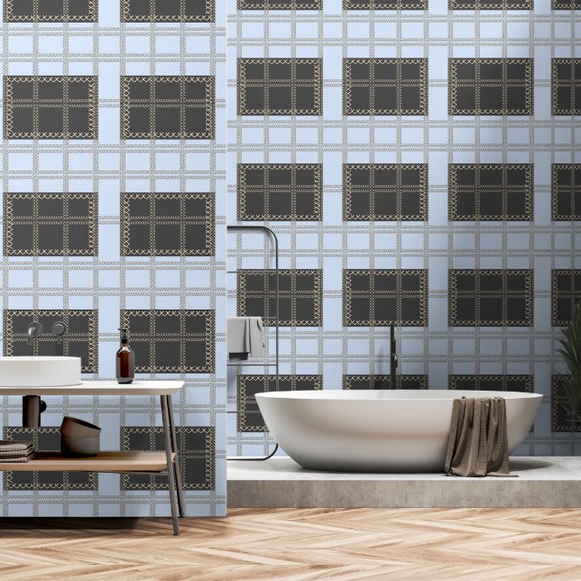 Papier Peint Sky Blue + Grey Geo Plus (Salle de bain)