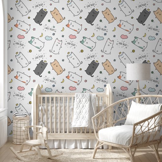 Papier Peint Sleepy Cat pattern for Your Kid Room (Enfants)