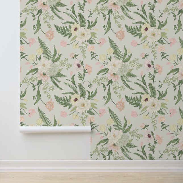 Papier Peint Soft Mint Green Garden Motif (Application)