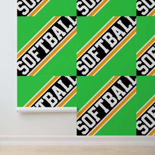 Papier Peint SOFTBALL Carrelé vert clair Jaune rayures noires