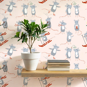 Papier Peint Souris Rose Fête d'Hiver Festive