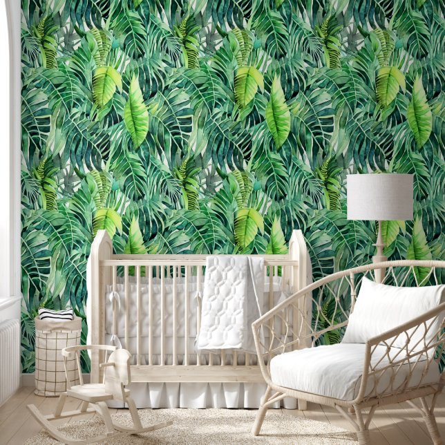 Papier Peint Spa motif vert feuillage tropical (Enfants)