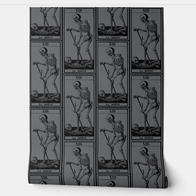 Papier peint squelette - Décor gothique - Gris - L (Déroulement)