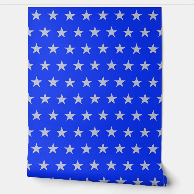 Papier Peint Star Spangled Silver On Bright Blue Americana (Déroulement)