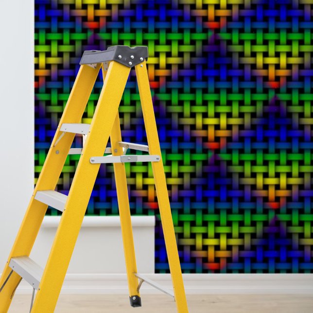 Papier Peint Stick Motif Peel de Tissu Arc-en-ciel moderne (Modern Rainbow Weave Diamond Pattern Peel Stick Wallpaper)
