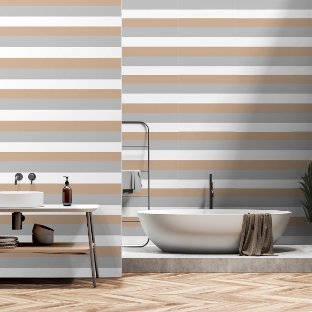 Papier Peint Striped Earth Tones Motif Horizontal tendance (Salle de bain)