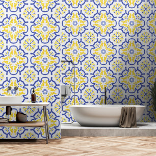 Papier Peint Style méditerranéen bleu et jaune