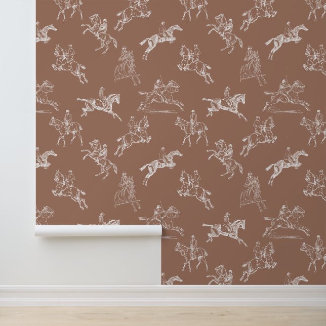 Papier Peint Style moderne Brown Blanc Horseback Toile d'équita (Application)