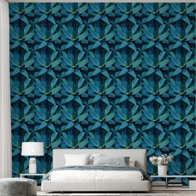 Papier Peint Succulentes Agave Bleu Cactus Succulentes (Chambre à coucher)