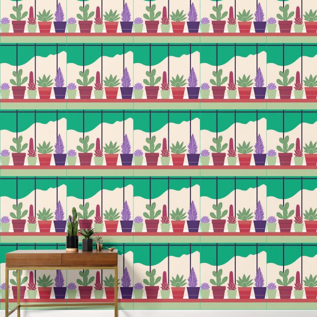 Papier Peint Succulents colorés et cactus (Couloir)
