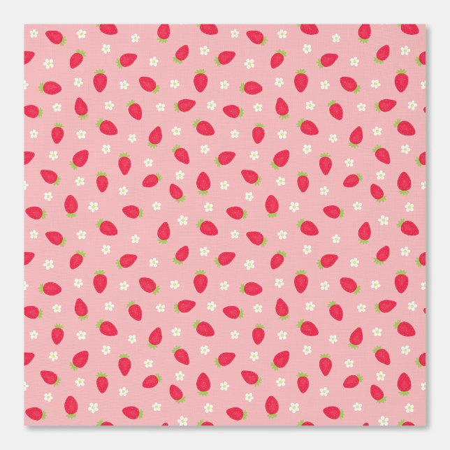 Papier Peint Summer Strawberries on Pink (medium scale) (Recto)