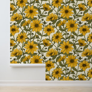 Papier Peint Sunroot, tournesol sauvage sur blanc